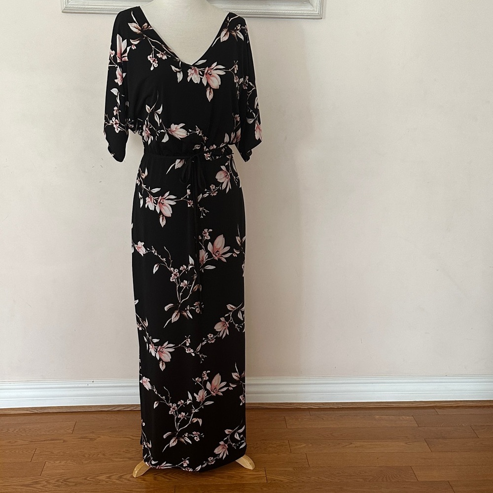 White House Black Market Black and Pink Floral Maxi Dress